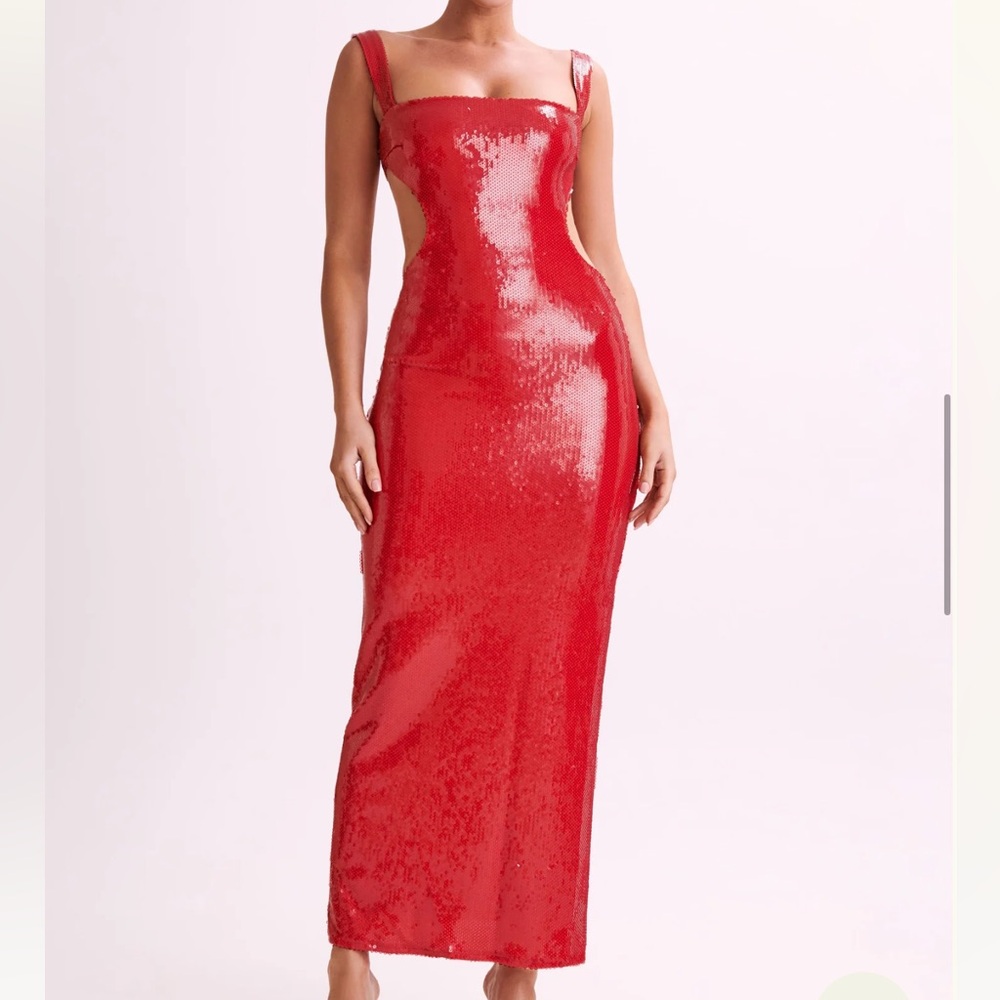 Meshki Adoria Sequin Cut Out Maxi Dress Red Size Small